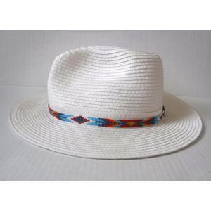 Beaded Hat Band Blues, Orange, Red & White w/ Leather